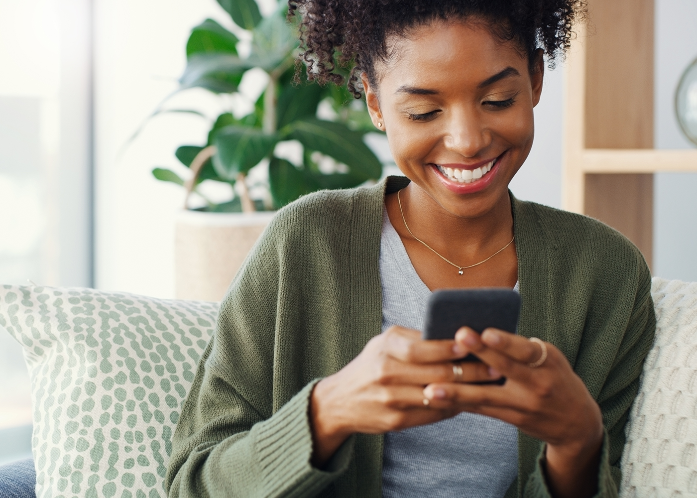 woman looking at phone